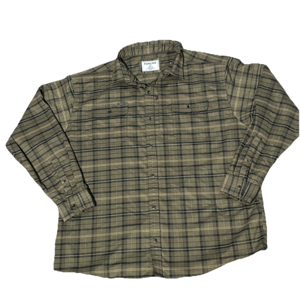Poncho Men’s Button-Up Shirt XXL  Plaid Long Sleeve Regular Fit magnetic pockets